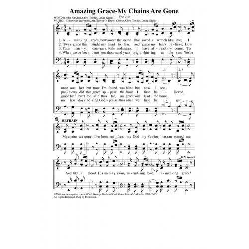Amazing Grace My Chains Are Gone Pdf Song Sheet